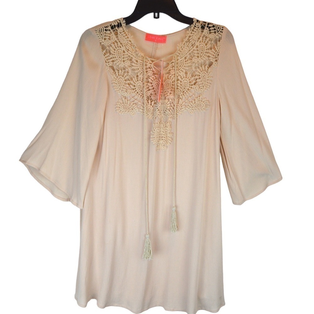 NWT Soul Cake Rayon Embroidered Overlay Tunic Dress, Size Small‎ FLAW
